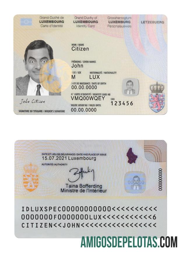 Exemplo de cartão de identificação de Luxemburgo